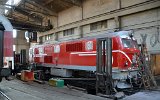 Eine der originalen Henschel-Lokomotiven 75 001-75 010 wurde gerade aufgearbeitet. Ein 810 kW Maybach-Dieselmotor treibt �ber ein hydraulisches Voith-Getriebe die vier Achsen an. (Septemwri 16.09.2015)